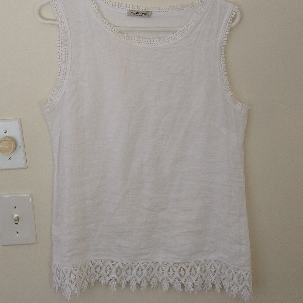Valentina Naldi white sleeveless Italian linen lace top medium beachy coastal